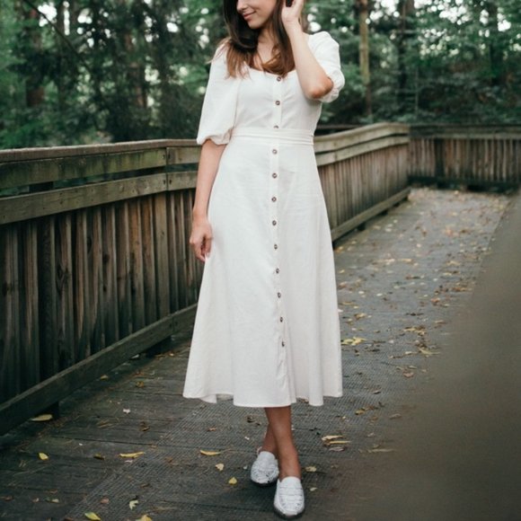 H&M Creped Cotton Dress in Cream - Picture 2 of 10